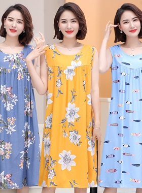 棉绸睡裙女士夏2025年新款薄款大码中长款过膝绵绸人造棉无袖睡衣