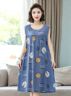 棉绸睡裙女士夏季2024新款薄款宽松大码连衣裙绵绸人造棉无袖睡衣