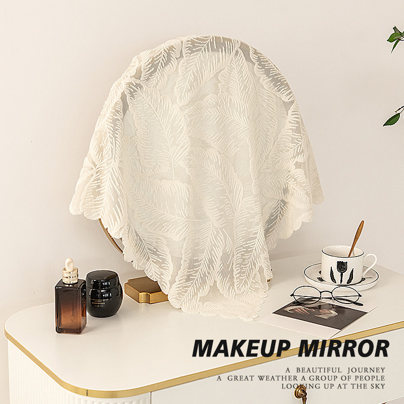 欧式梳妆台镜子防尘盖布化妆镜圆形ins风方巾绣花纱蕾丝防尘盖罩