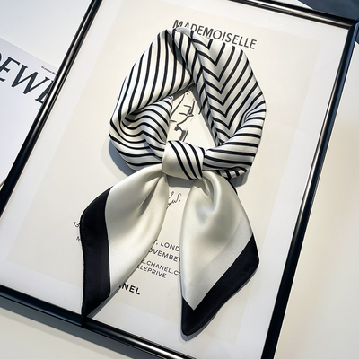 黑白条纹小方巾丝女头春秋