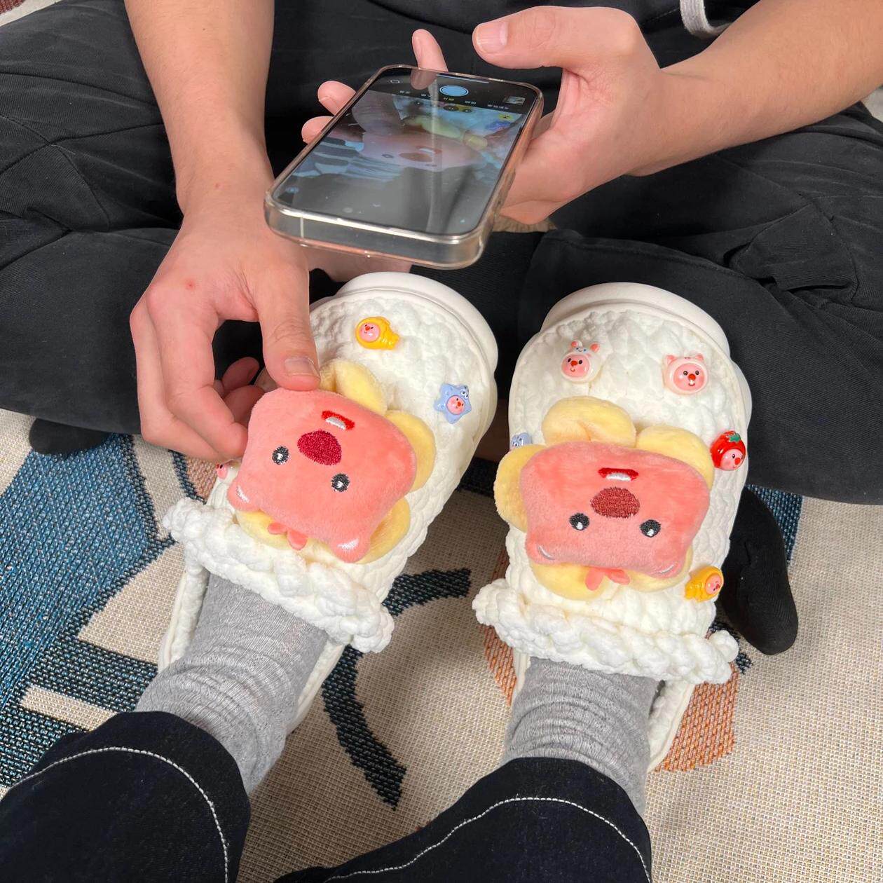 小海狸毛绒拖鞋手工编织di