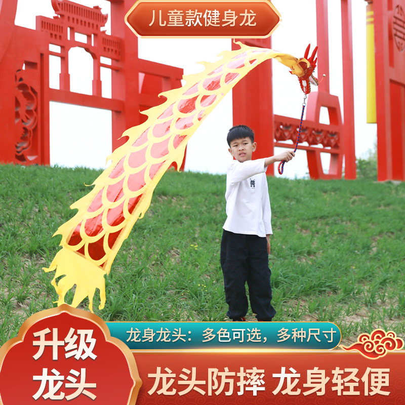 舞龙彩带健身龙新款儿童手甩龙广场舞健身龙中国龙龙头表演道具