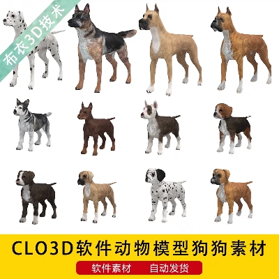 CLO3D/MD软件素材3D动物服装模特素材模型avt文件格式狗狗模型
