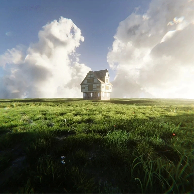 Blender草地植物草坪户外滋自然美景天空屋子阳光场景模型2942