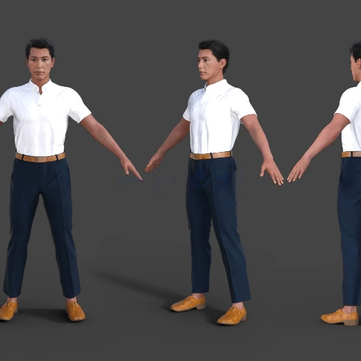 模型素材maya 3Dmax亚洲男性 中年男人 老板 大叔 polo衫 服装