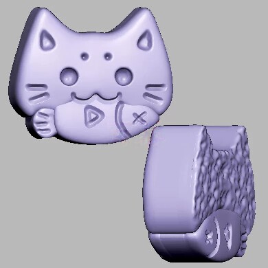 小猫吃鱼饼干猫咪小鱼三维立体图圆雕图STL文件雕刻机3D模型3497