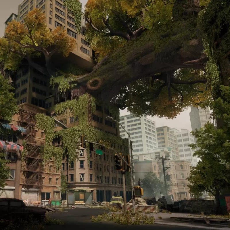 ue5末日废墟藤蔓巨型树木城市环境post apocalypse city asset