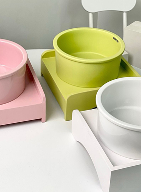 韩国BD宠物碗陶瓷大直径直筒防打翻猫狗碗护颈木架猫咪喝水食盆