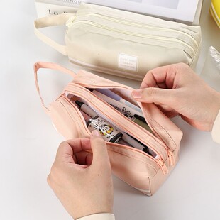 韩版牛津布双拉笔袋简约手提文具袋学生专用便携超大容量双层笔袋