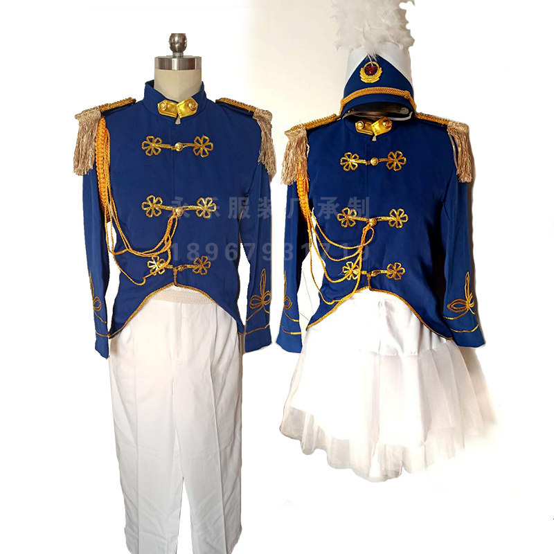 新款2024宝蓝色欧式宫廷装舞台话剧演出服男女仪仗鼓乐队制服套装
