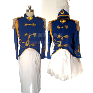 新款2024宝蓝色欧式宫廷装舞台话剧演出服男女仪仗鼓乐队制服套装
