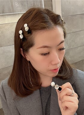 珍珠丝绒亮钻刘海发夹少女迷你鬓角夹东大门同款可爱边夹压夹