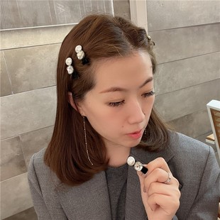 珍珠丝绒亮钻刘海发夹少女迷你鬓角夹东大门同款可爱边夹压夹