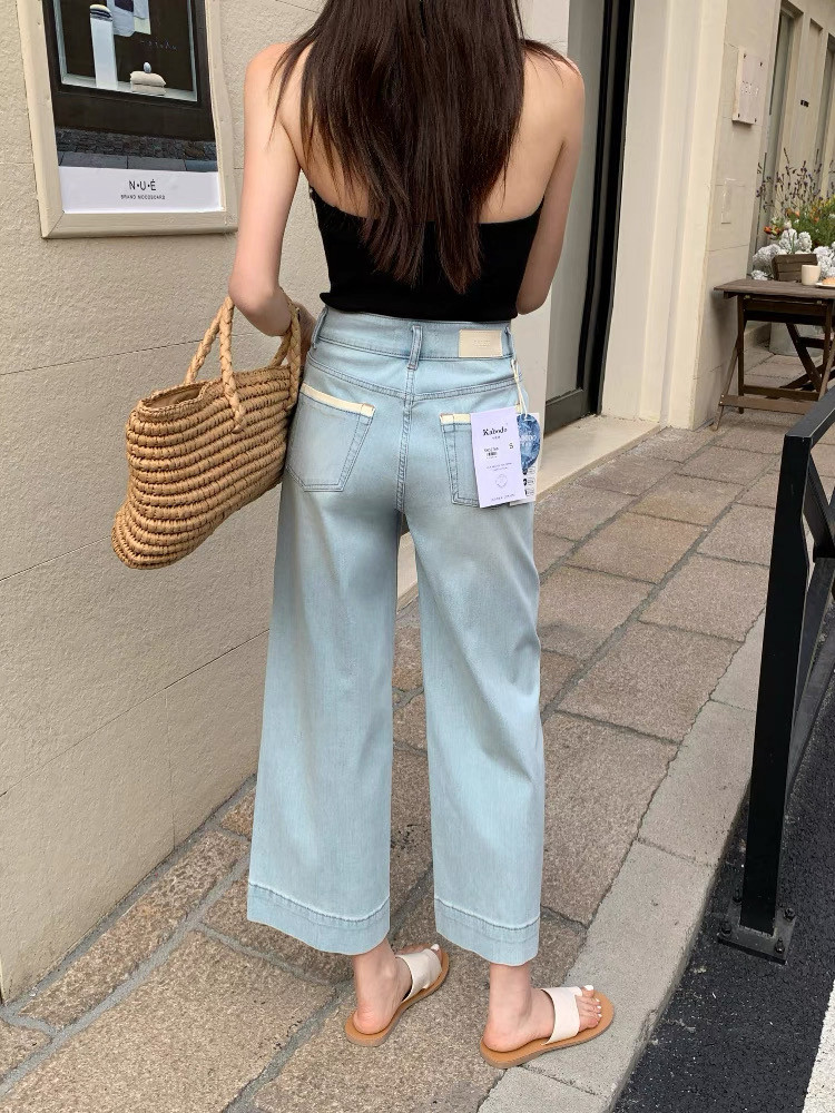 Kabodo卡布地85276牛仔裤女2025夏季薄款阔腿裤高腰冰丝九分奶奶