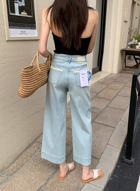 Kabodo卡布地85276牛仔裤女2025夏季薄款阔腿裤高腰冰丝九分奶奶