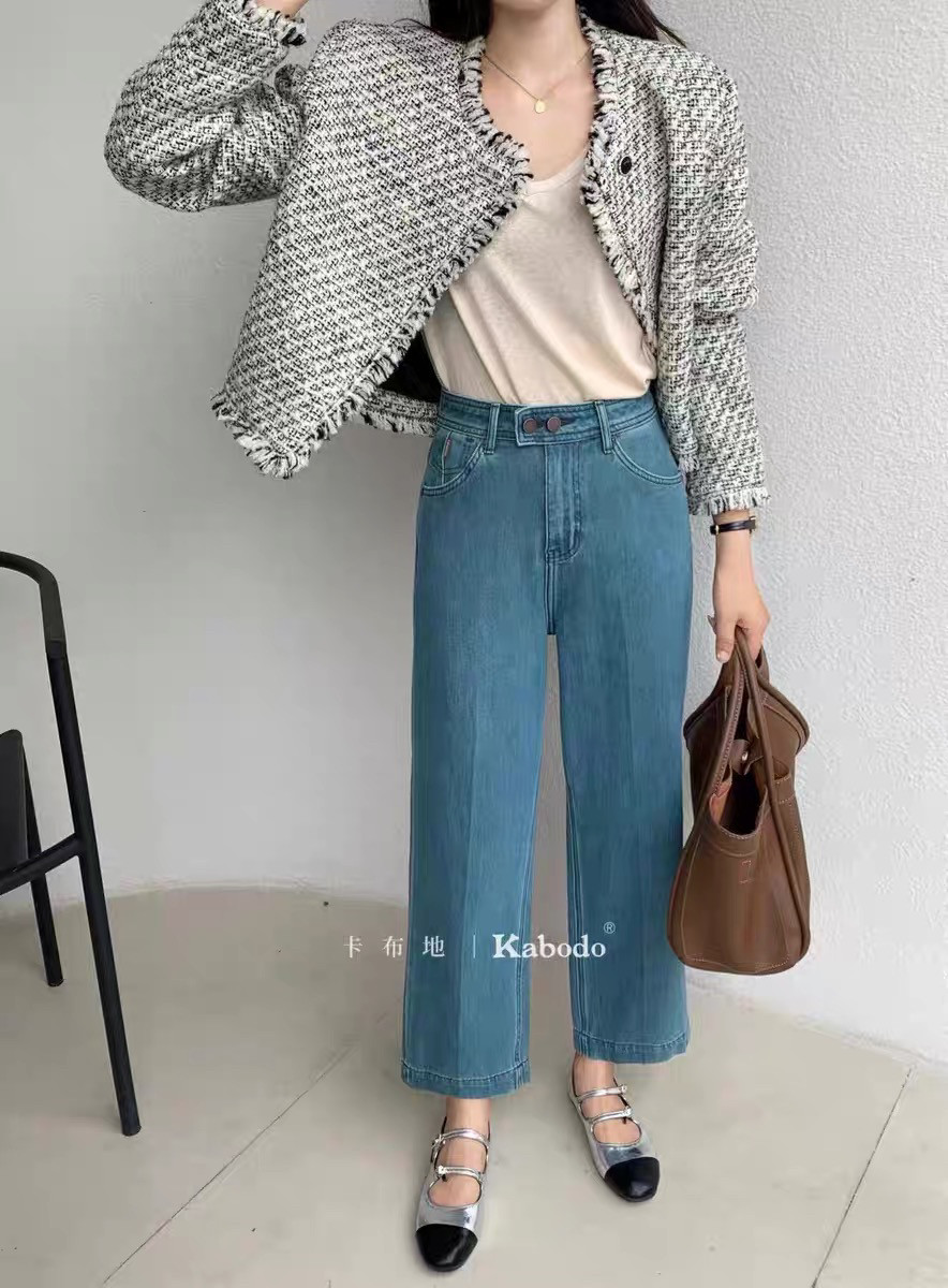 卡布68087牛仔裤女2024秋季新款奶奶裤Kabodo欧货高腰九分阔腿裤图片