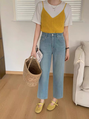 卡布地Kabodo68221牛仔裤女2025春季直筒裤欧货高腰浅色法棍裤