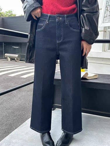 巴布68761A牛仔裤女2025冬新款直筒裤Kabodo磨毛普洗色九分蛋卷裤