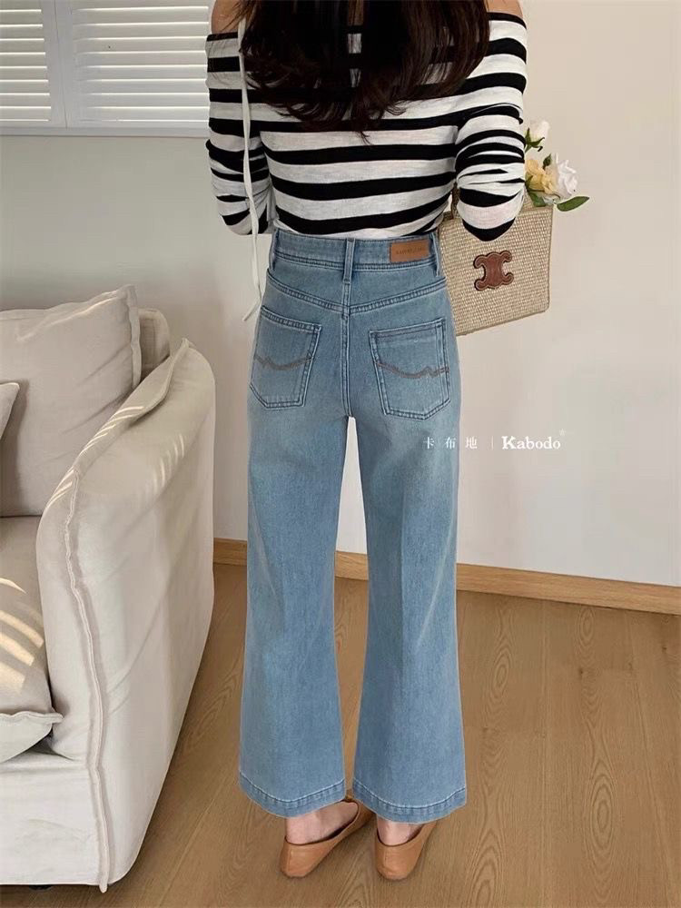 秋新款Kabodo巴布牛仔裤68272韩版遮肉浅蓝色百搭九分微喇叭裤女
