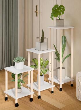 客厅可移动实木花架室内摆放花盆双层置物架阳台落地式带轮花架子