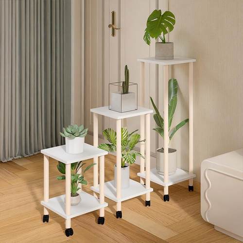 客厅可移动实木花架室内摆放花盆双层置物架阳台落地式带轮花架子