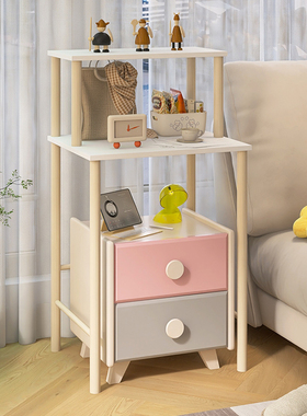 床头柜上方置物架卧室一体式靠墙加高床边柜落地式多层书架收纳架