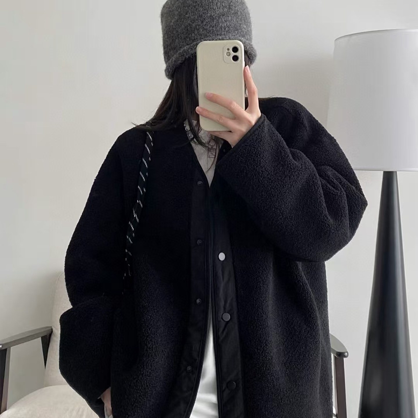 实拍！冬韩系软呼呼大牌感无领仿羊羔绒毛短外套宽松大衣女11242,女装/女士精品,短外套,淘宝优惠券,粉丝福利购,淘宝优惠卷