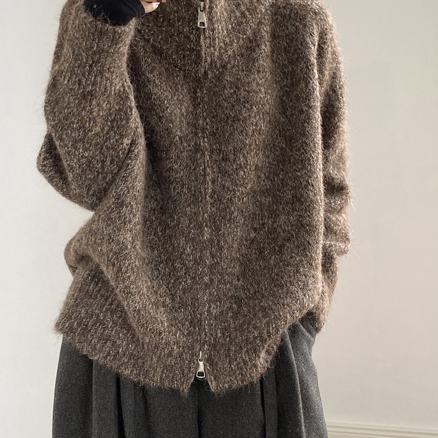 软糯宽松高领毛衣外套针织开衫