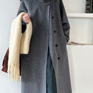 毛呢外套5053 冬季 实拍 韩系高级感气质立领双面呢羊毛大衣女长款