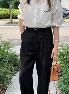 实拍！春夏新款韩系小众设计精梳全棉透气正肩白色衬衫衬衣03062