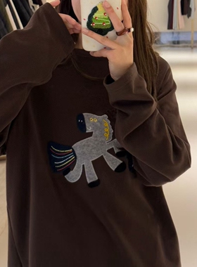 实拍！韩系冬新品可爱软萌彩虹小马长袖T恤打底衫宽松上衣女12292