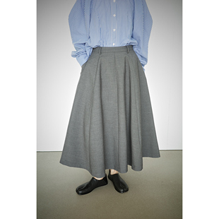 日系高定26春夏新品气质复古高腰通勤伞形半身裙宽松廓形显瘦长裙