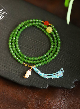 MYPAPA玉石毕业级俄料苹果绿碧玉和田玉老金手链
