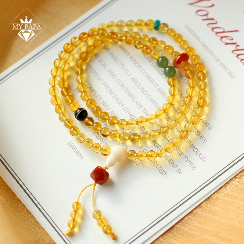 MYPAPA琥珀蜜蜡系列收藏级5MM全净体蓝珀多圈手串男女手链