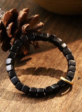 MYPAPA文玩手作7MM天然黑檀木方块跑环单圈手链男女手串P