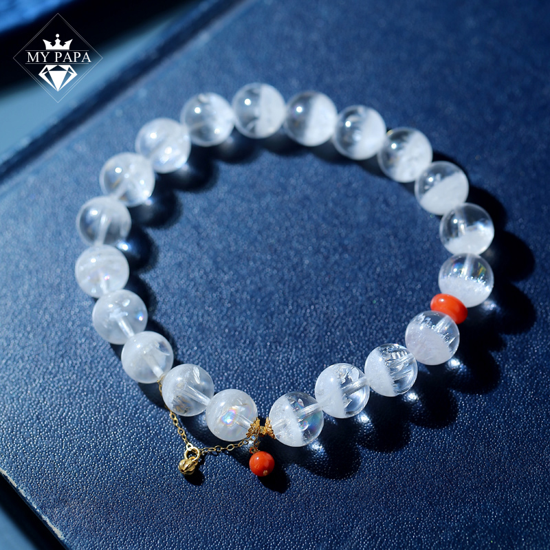 MYPAPA水晶彩宝收藏级玻璃体聚宝盆彩虹白幽灵单圈手串手链18K