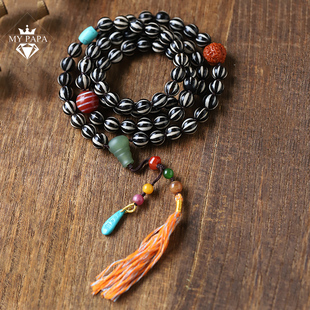 MYPAPA彩宝毕业级西亚回流南瓜天珠配彩宝多圈手链项链