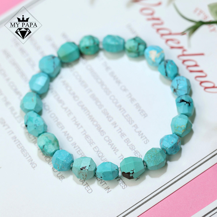 蓝精灵MYPAPA水晶彩宝收藏级高瓷绿松石切面无相珠男女手串手链