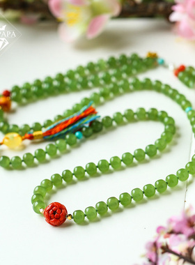 MYPAPA玉石毕业级俄料油润苹果绿碧玉和田玉老金手链