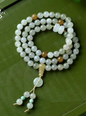 MYPAPA和田玉系列毕业级细肉青花料糯米芝麻团和田玉手串手链