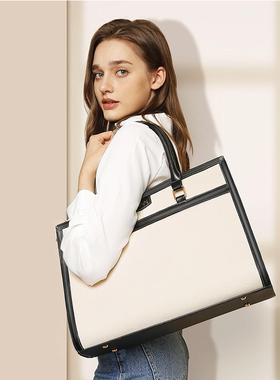 mosiso帆布托特包女士电脑包16英寸通勤大容量手提单肩包斜挎出差