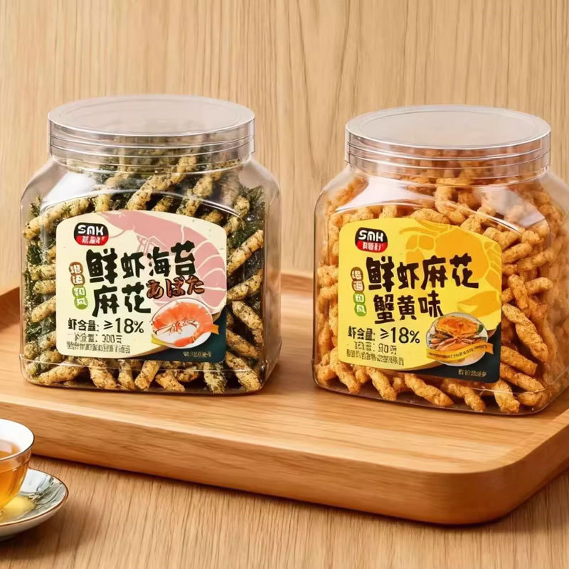 山姆必买斯曼科鲜虾麻花300g罐装海苔网红小吃怀旧休闲零食膨化