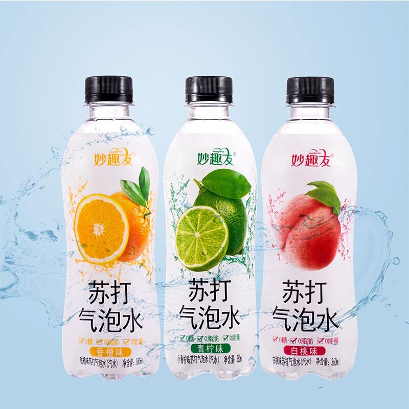 山姆必买水果味苏打气泡水360ml白桃青柠香橙多口味0糖0脂0卡果味