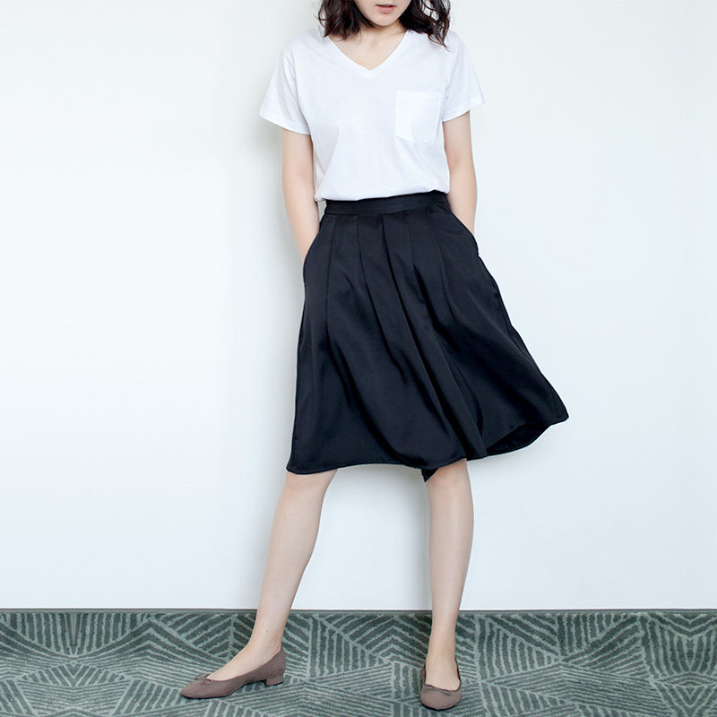 夏季新品黑色阔腿裤裙裤 宽松显瘦简约松紧腰五分裤子休闲裤女