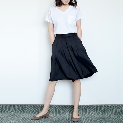 夏季新品黑色阔腿裤裙裤 宽松显瘦简约松紧腰五分裤子休闲裤女