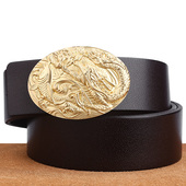 鱼跃龙门手工铜扣皮带男真皮头层牛皮整张复古个性 腰带潮 青年裤