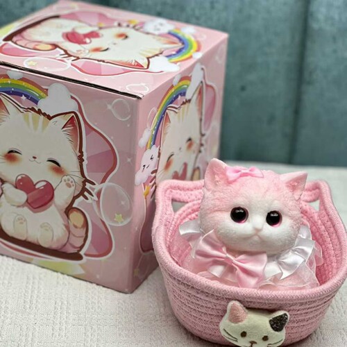 胖橘仿真猫可爱粉色小猫毛线编织收纳筐diy材料包520节日创意礼品