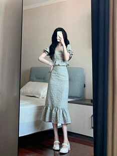法式小香风少女格子上衣a字高腰半裙套装女复古洋气减龄两件套潮