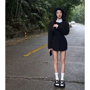 叠穿两件套装 外套衬衫 秋冬 港风复古chic设计感收腰西装 高级感时尚