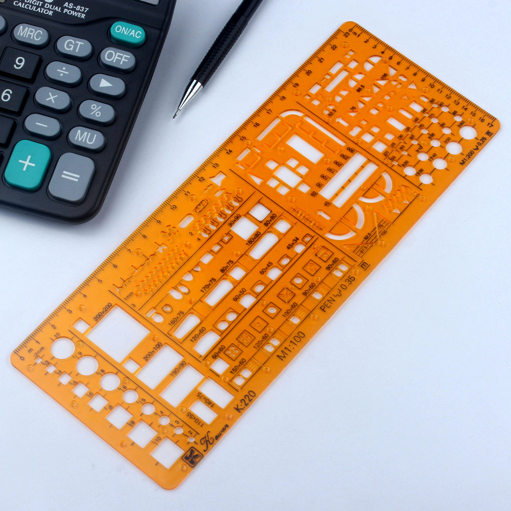 Kewen建筑家具模板 多种镂空图案室内设计绘图下陷刻度画线不拖墨